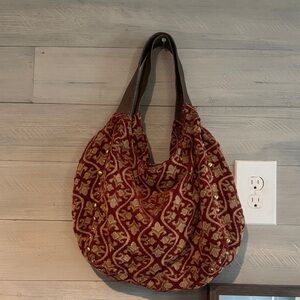 a.n.a Red and Gold Patterned Hobo Bag
